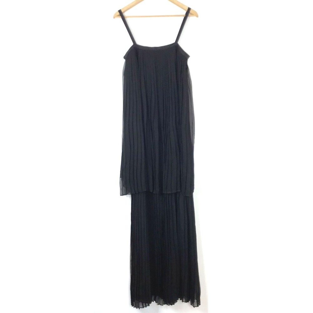 Jenni Kayne Black Pleated Silk Tiered Maxi Dress